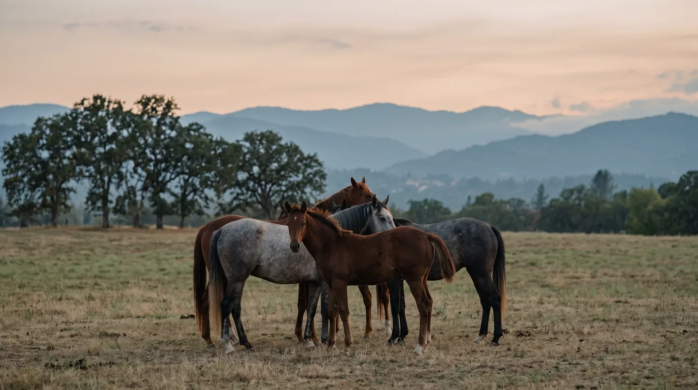 Chevaux en liberté, Écurie du Pin, Ain